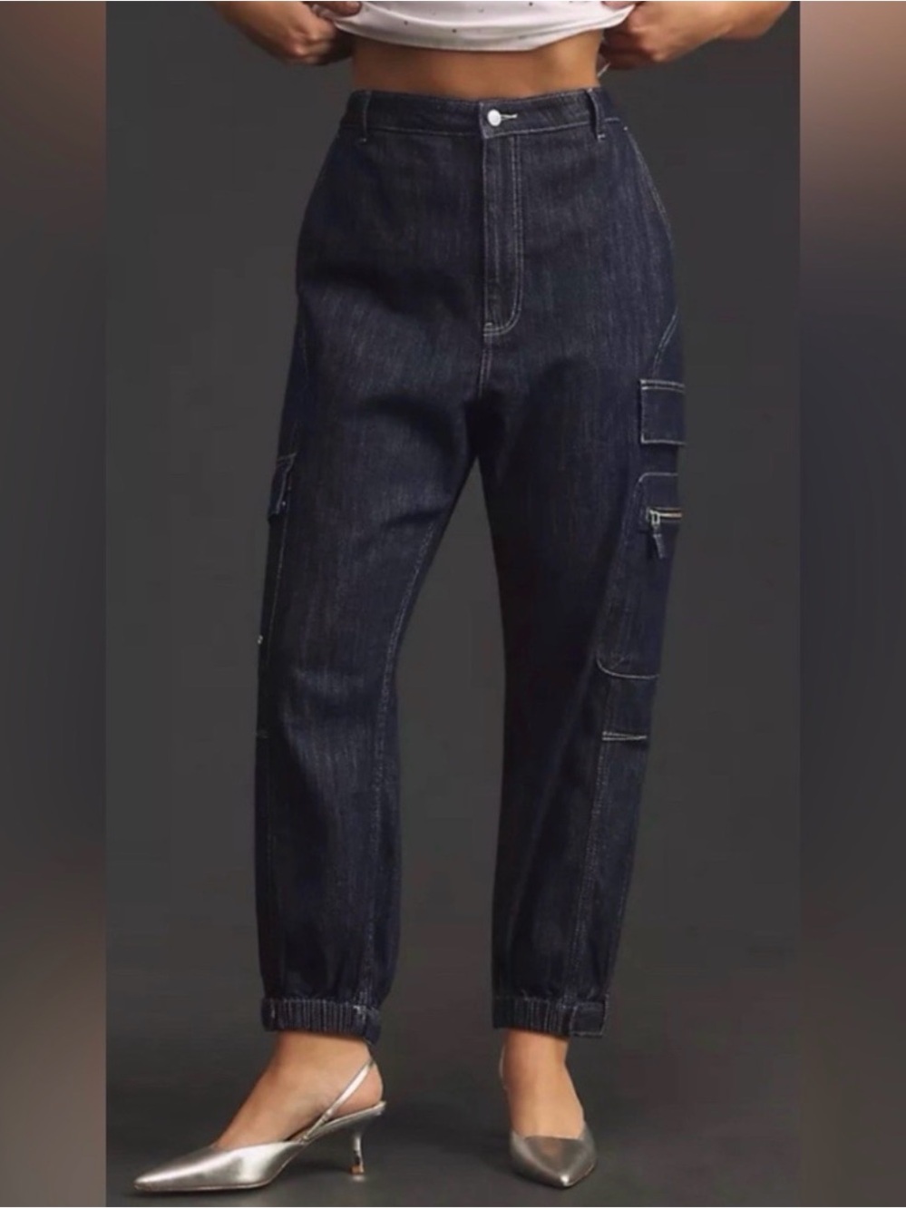 NWOT Pilcro Anthropologie High-Waist Dark Blue Cargo Slim Jeans for Women